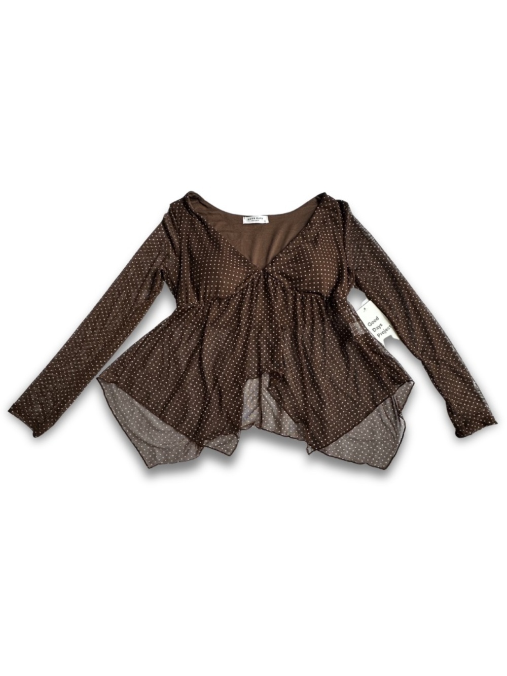 Good Days Project Brown Sheer Polka Dot Boho Top XL